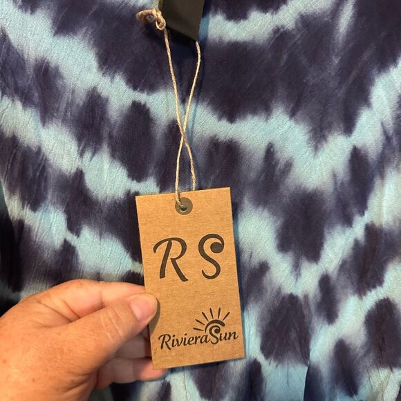 Riviera Sun Blue Black Tie Dye Swing Dress 3X NWT 100% Rayon Boho Flowy Plus Siz - Picture 3 of 6